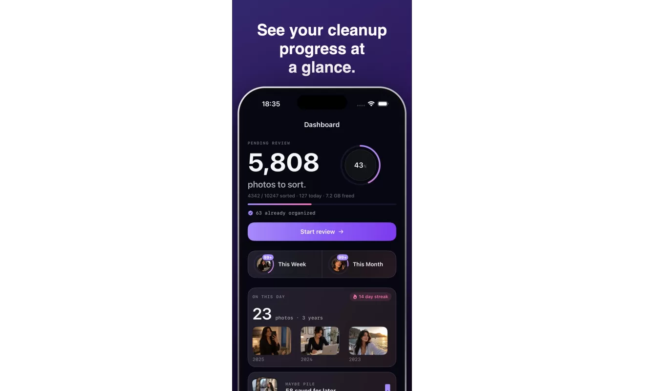Fovelox dashboard showing pending review progress and cleanup categories